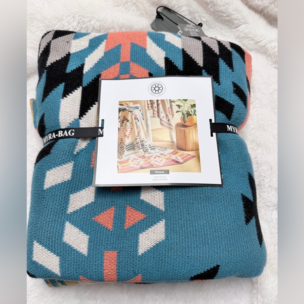 Myra Bag Teal and Black Geometric Throw Blanket